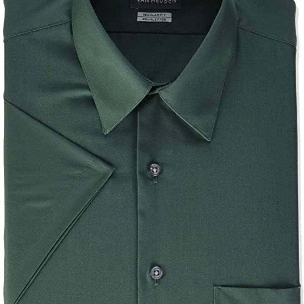 Van Heusen Men's Green Short Sleeve Dress Shirt